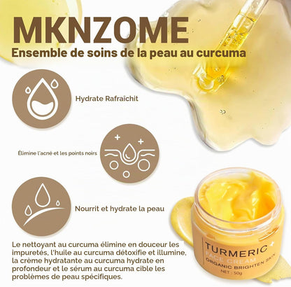 Soins Pour Le Visage À La Curcuma, 5 Produits Skincare Coffret Beauté Femme Avec Nettoyant, Huile De Curcuma, Serum Hydratant Visage, Creme Visage, Savon Au Curcuma, Coffret Cadeau Femme