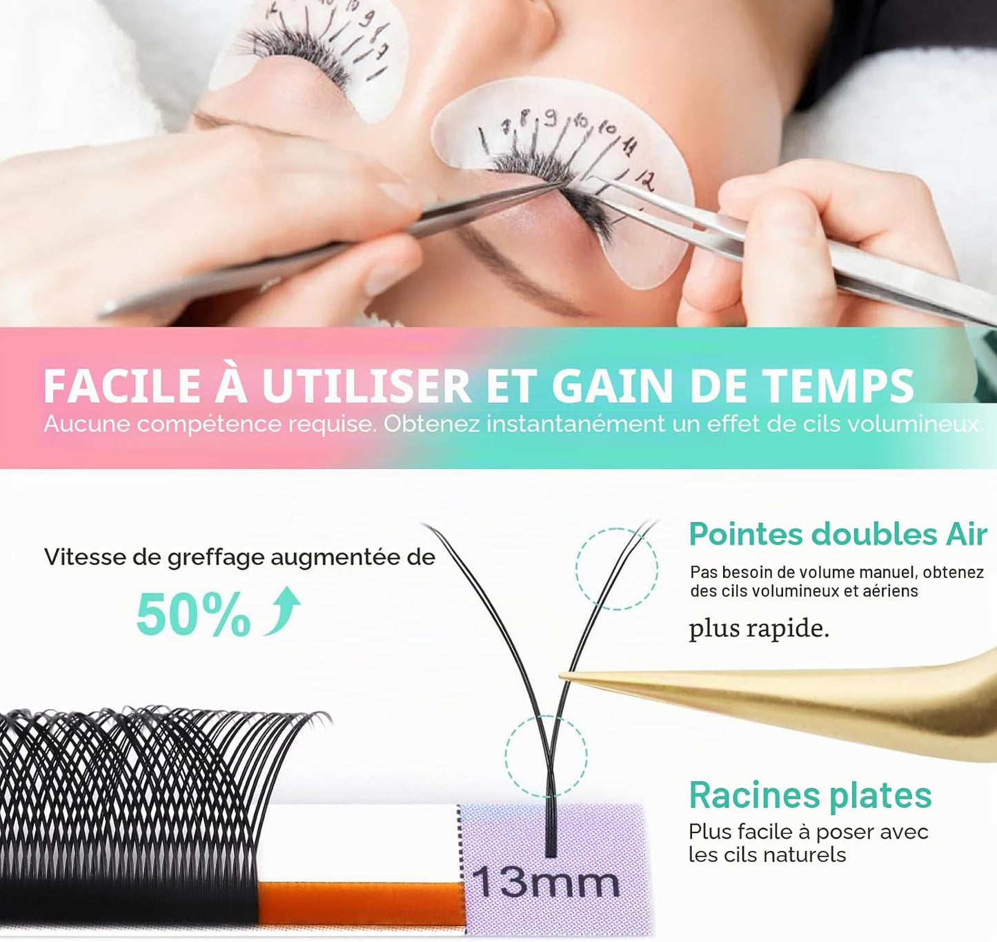YY Cils 0.05 C 8-15Mm Mat Noir Volume Russe Éventails Préfaits | Double Pointes & Effet 4D Légers Doux Base Fine Moelleux Pour Une Application Rapide Et Un Fini Volume Uniforme Naturel