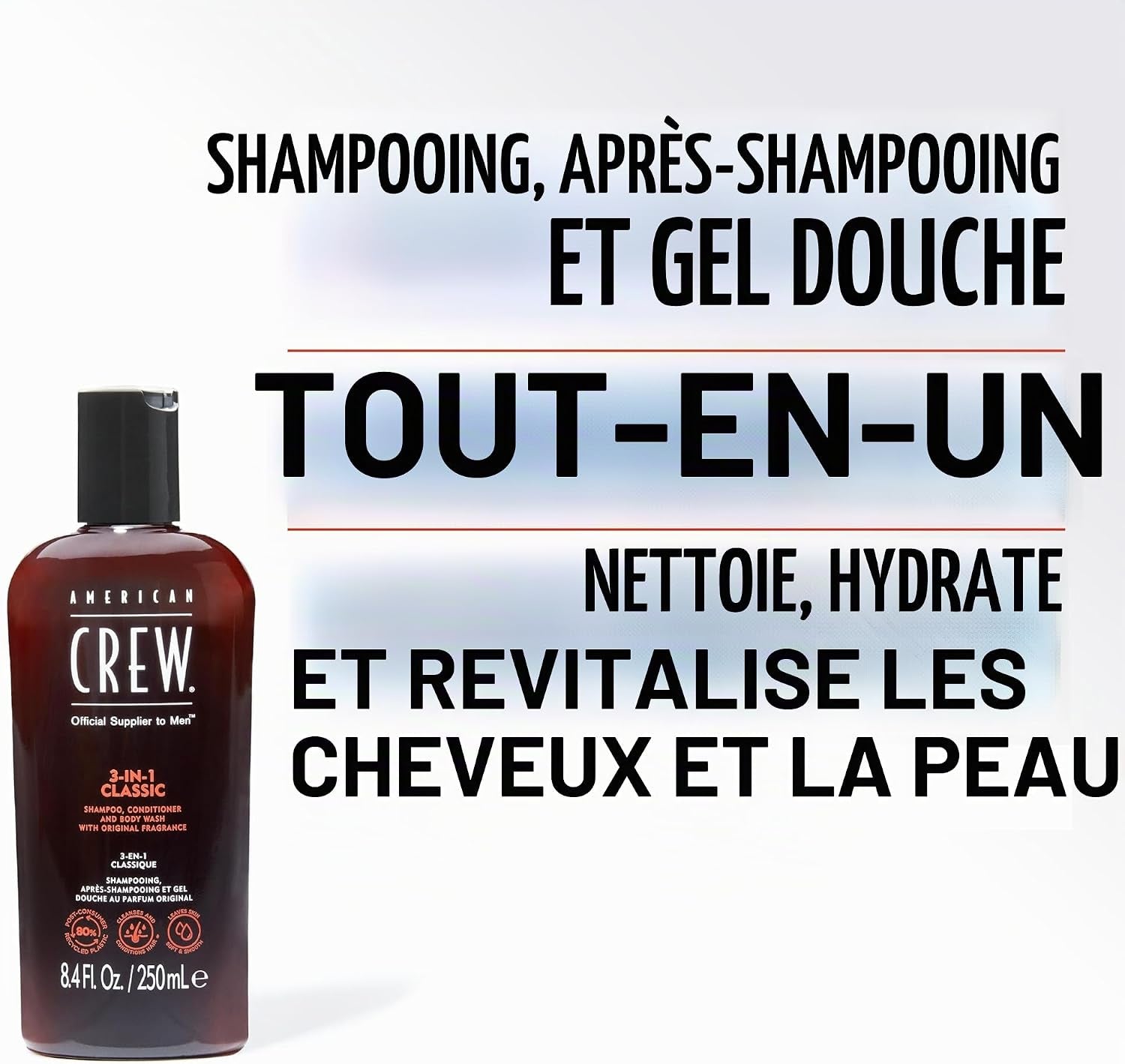 American Crew Shampoing 3 En 1 Corps Et Cheveux Original 1L | Shampooing, Après-Shampoing Et Gel Douche En Un Seul Geste, Revitalise, Hydrate Et Apaise Cheveux Et Corps.