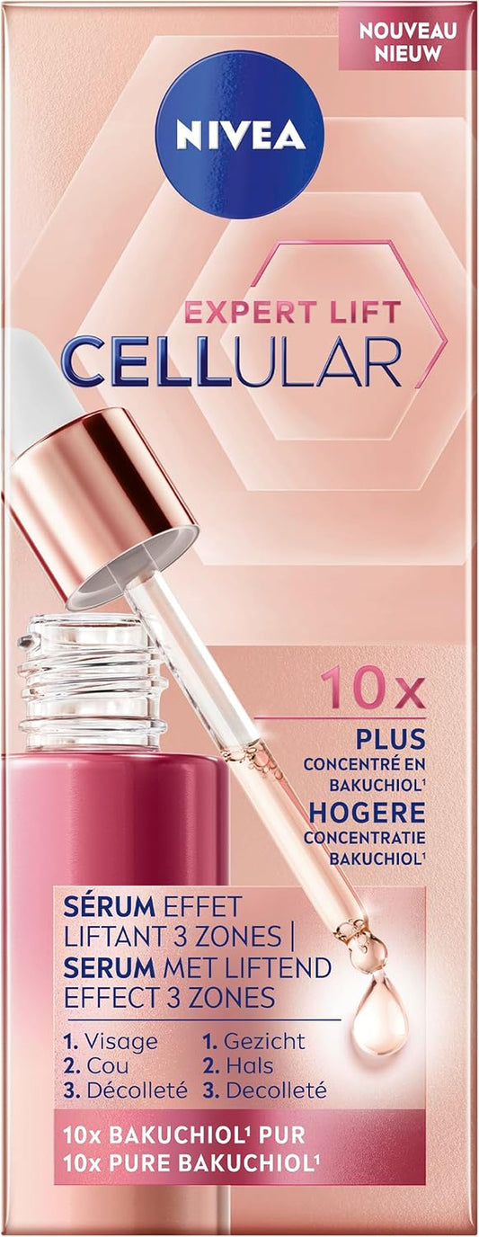 Cellular Expert Lift Sérum Visage Effet Liftant 3 Zones (1 X 30 Ml), Soin Visage anti Ride Concentré En Bakuchiol, Pour Visage, Cou & Décolleté