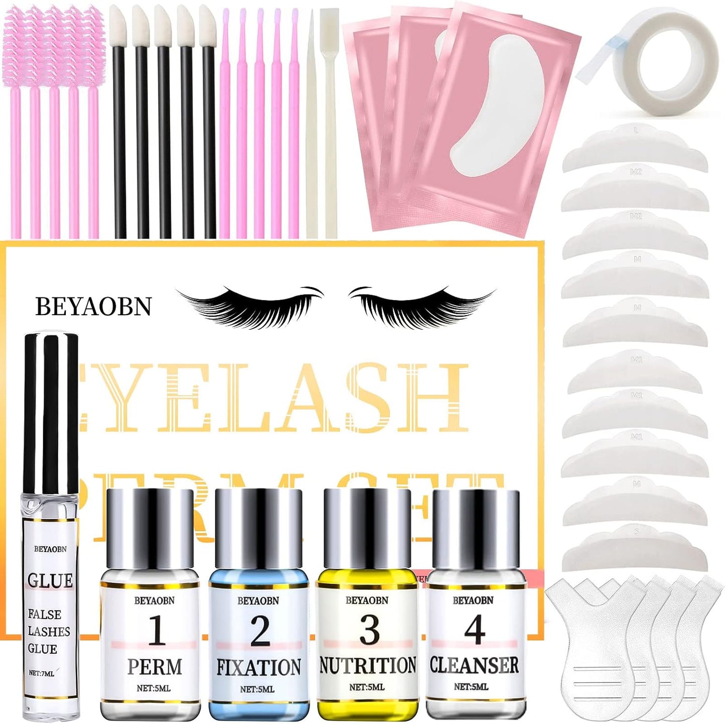 Kit De Levage De Cils Semi-Permanent, Comprend Des Coussinets En Silicone, Un Liquide De Nettoyage, Des Outils De Maquillage Naturels Pour Les Yeux Courbés, Pour Salon De Bricolage, Fêtes, 5