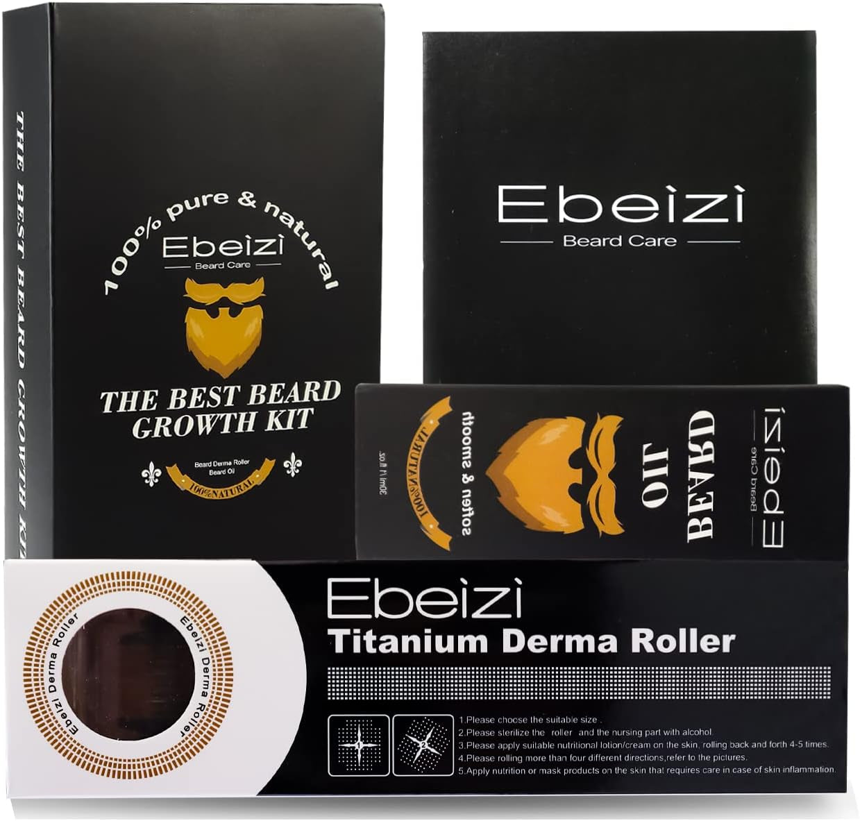 Kit De Croissance De Barbe  Avec Rouleau Dermique De 0,5 Mm Et Sérum De Croissance De Barbe De 30 Ml, Stimule La Croissance De La Barbe Chez Les Hommes
