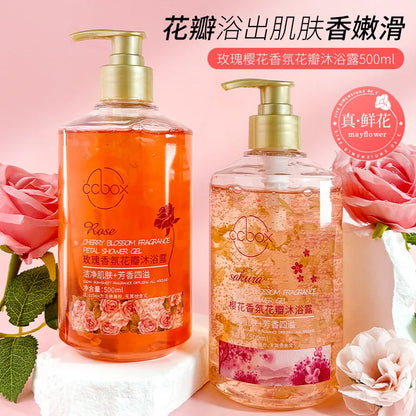 500Ml Petal Cherry Blossom Rose Fragrance Petal Body Wash Fragrance Lasting Fragrance Moisturizing Body Family Pack