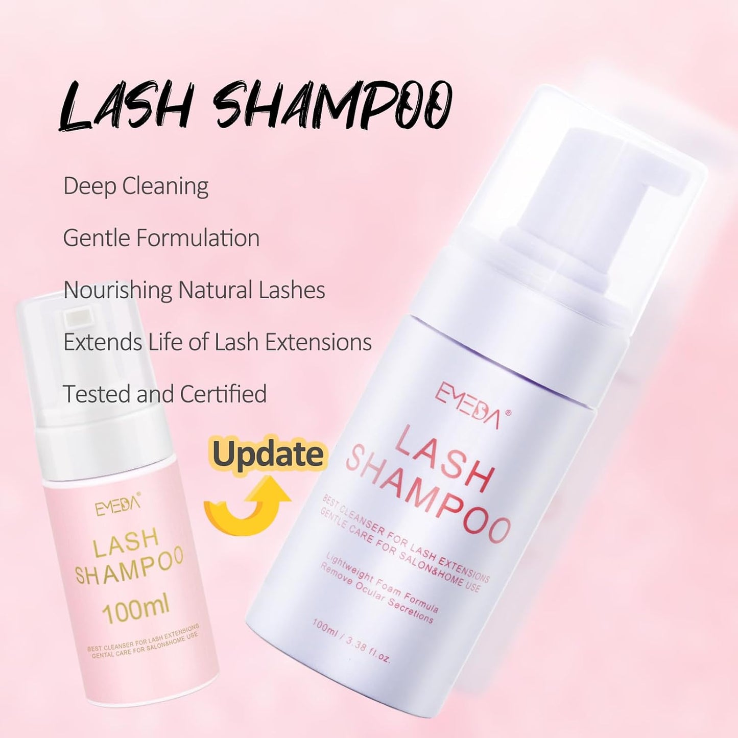 Shampoing Pour Extensions De Cils Avec Brosse - 100 Ml - Mousse Nettoyante Pour Extensions Et Cils En Grappe - Sans Paraben Et Sans Huile - Utilisation En Salon À Domicile