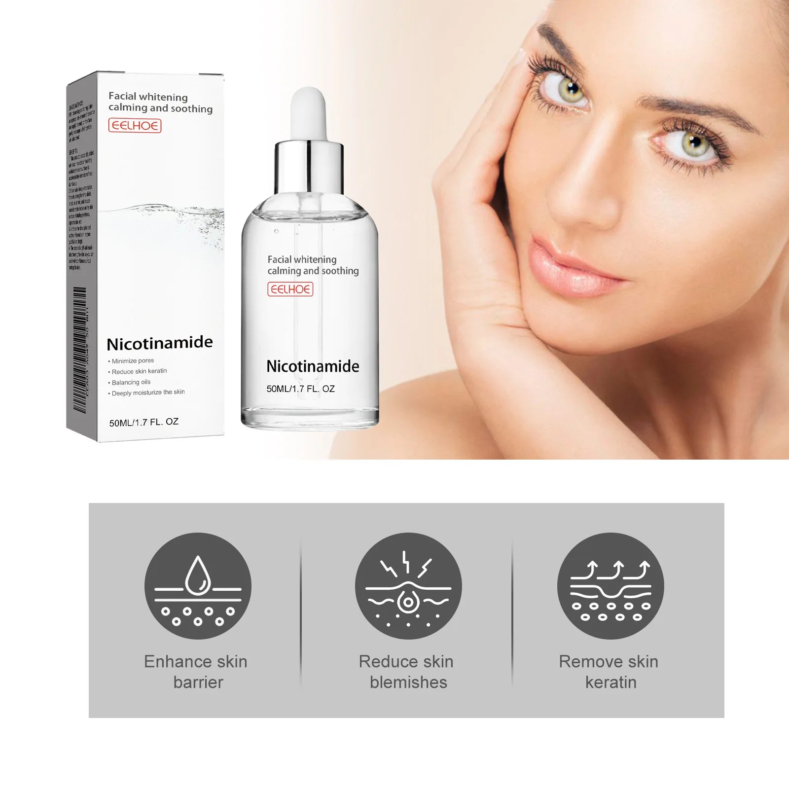 Nicotinamide Face Serum Nourish Face Contour Facial W-Hitening Shrink Pores Pigmentation Remover Skin Care Products 50Ml
