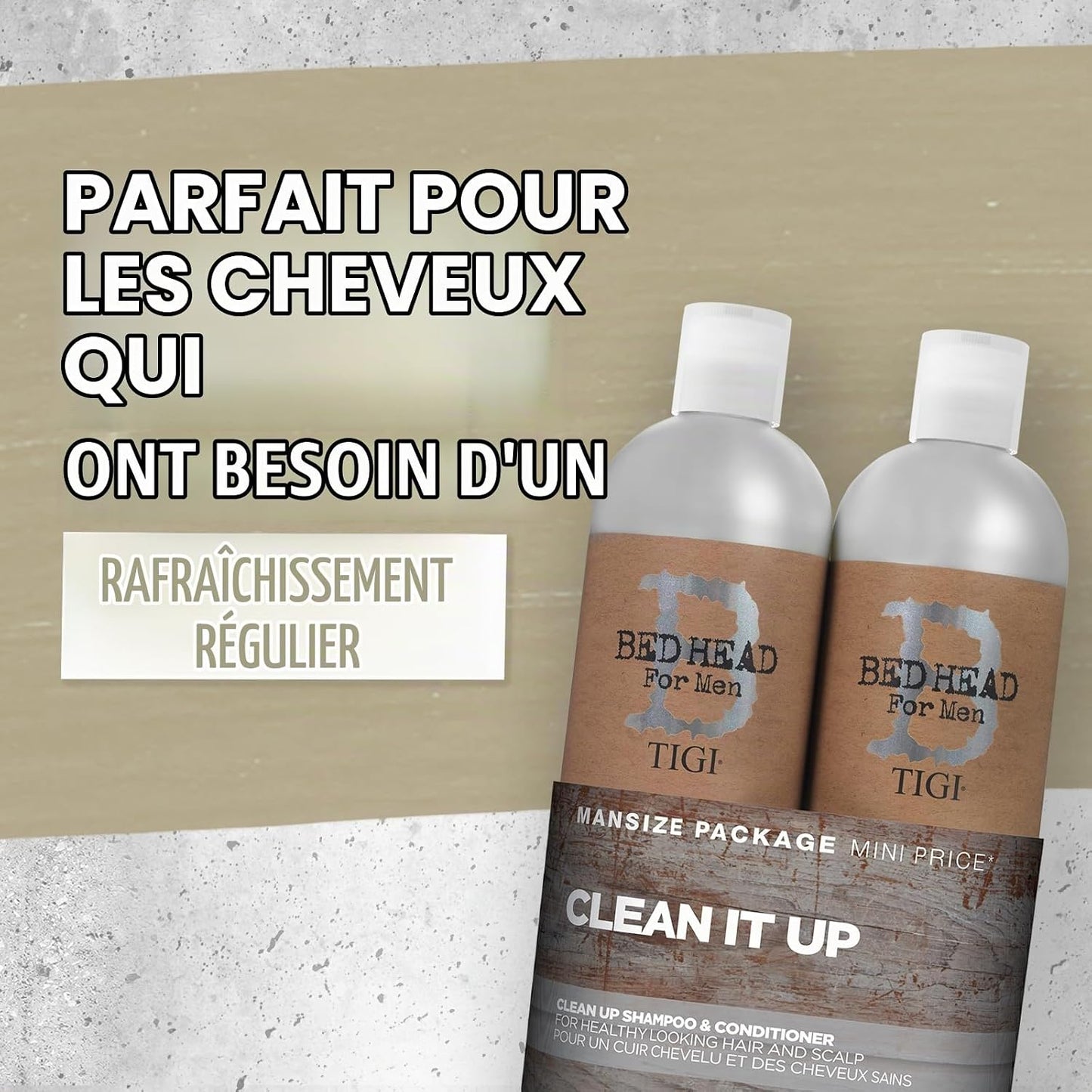 Bed Head for Men by  Clean up Shampoing & Après-Shampoing, 2X 750Ml | Soin Quotidien Qualité Salon, Traitement Hydratant Et Rafraîchissant Pour Le Cuir Chevelu À La Menthe Et Au Menthol