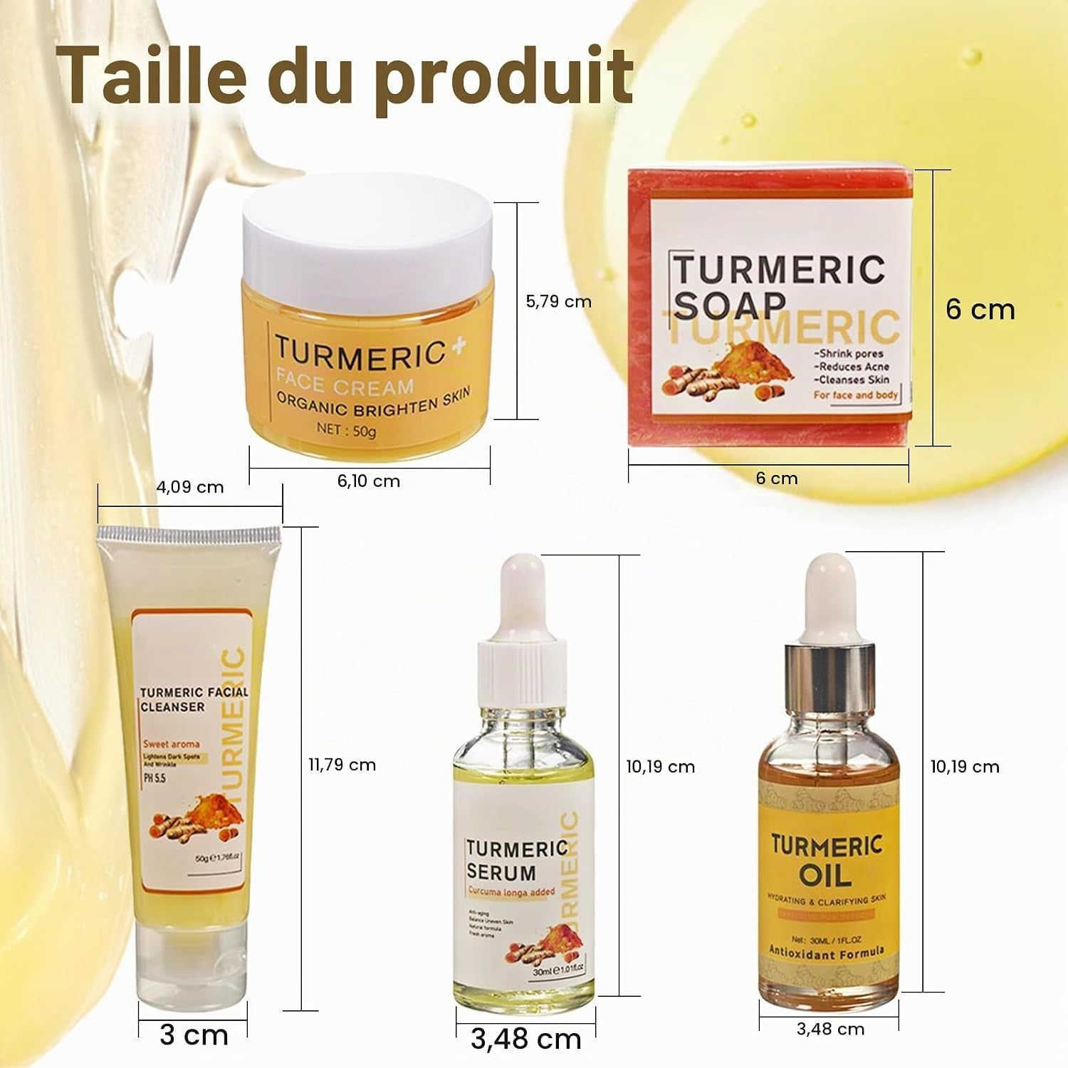 Soins Pour Le Visage À La Curcuma, 5 Produits Skincare Coffret Beauté Femme Avec Nettoyant, Huile De Curcuma, Serum Hydratant Visage, Creme Visage, Savon Au Curcuma, Coffret Cadeau Femme