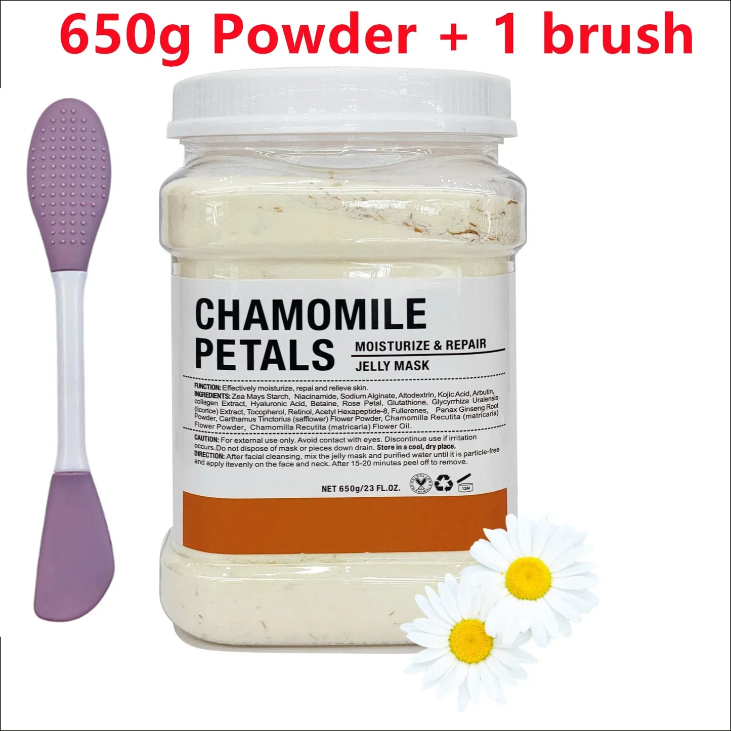 650G Chamomile Hyaluronic Acid Facial Moisturizing Mask Powder with Silicone Brush Increasing Skin Elasticity Rose Jelly Mask