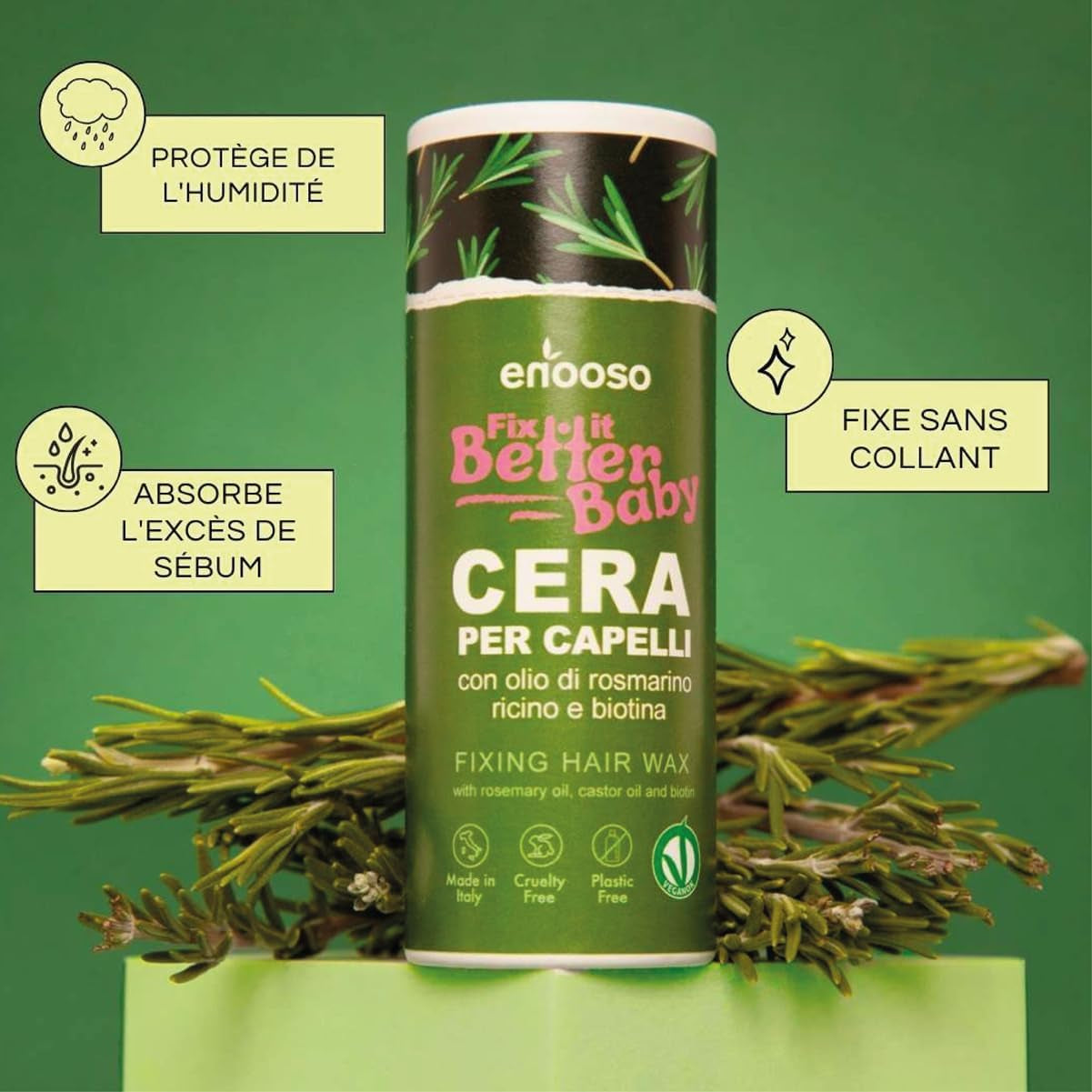Cire Cheveux Femme Pour Plaquage Avec Biotine Et Huile De Romarin, Anti-Frisottis, Stick Enfant, Wax 100% Naturel Et Végétalien, Certifié, 75Gr
