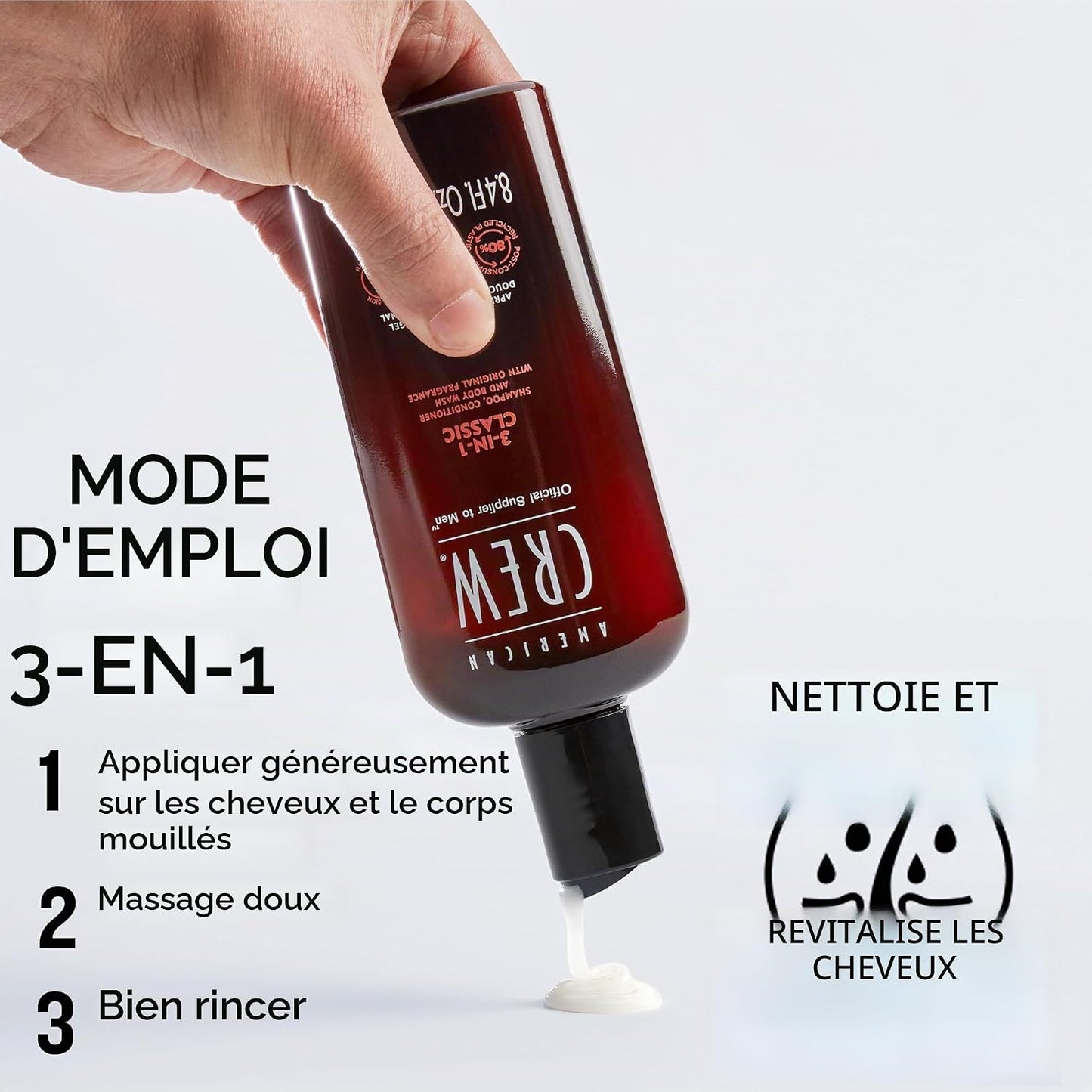 American Crew Shampoing 3 En 1 Corps Et Cheveux Original 1L | Shampooing, Après-Shampoing Et Gel Douche En Un Seul Geste, Revitalise, Hydrate Et Apaise Cheveux Et Corps.