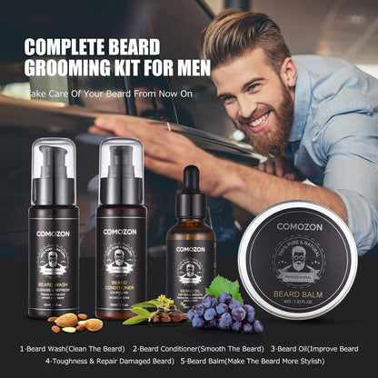Kit Barbe Homme Complet 12 En 1, Rasoir, Rouleau Barbe, Lames Barbe | Kit De Soin Complet Contenir Huile Barbe, Shampoing Barbe, Crèmes De Barbe, Peigne, Brosse, Ciseaux, Idée Cadeau Pour Homme