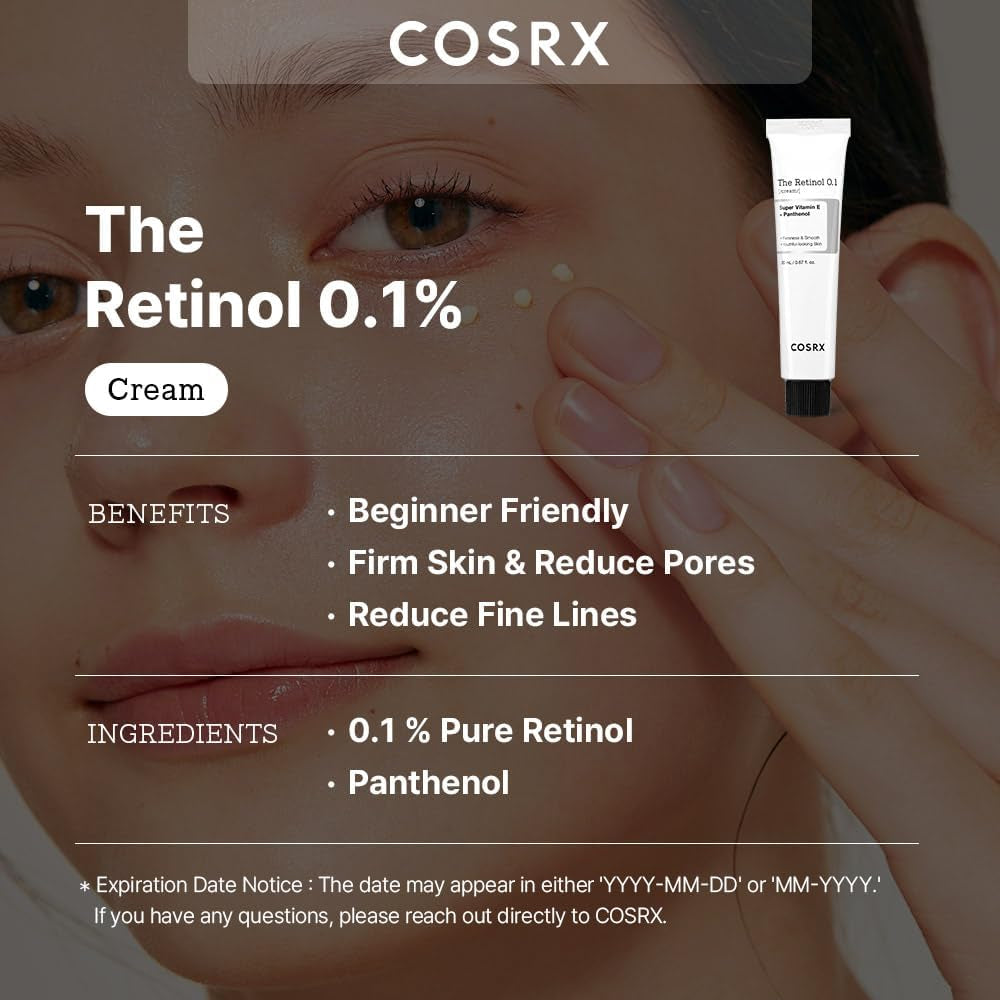 Crème Au Rétinol 0,1 0,67 Fl.Oz. Crème Anti-Âge Au Rétinoïde 0,1% Pour Le Visage, Les Ridules Et Les Signes De L'Âge, Soin Doux Pour La Peau, 20 G, Korean Skincare
