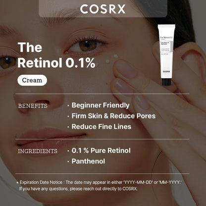 Crème Au Rétinol 0,1 0,67 Fl.Oz. Crème Anti-Âge Au Rétinoïde 0,1% Pour Le Visage, Les Ridules Et Les Signes De L'Âge, Soin Doux Pour La Peau, 20 G, Korean Skincare