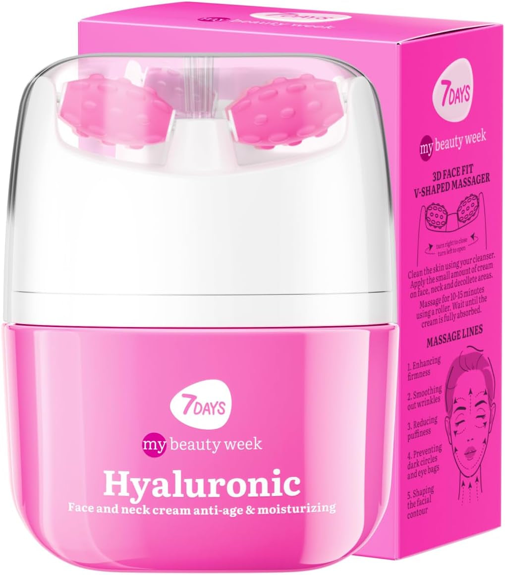 Crème Coréenne Anti-Âge Visage & Cou, L'Acide Hyaluronique, 40 Ml | Avec Vitamine C, Rouleau De Massage, Gel Hydratant, Effet Liftant, Peau Repulpée, Double Menton