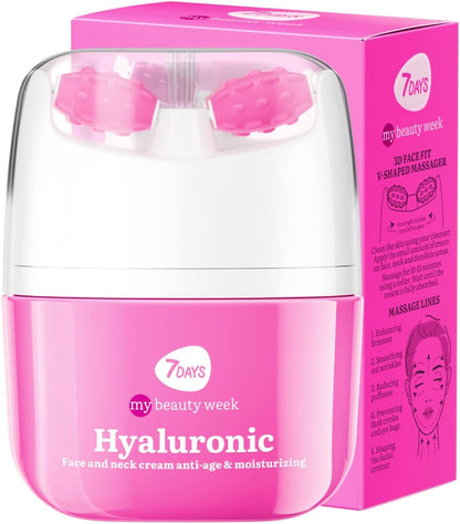 Crème Coréenne Anti-Âge Visage & Cou, L'Acide Hyaluronique, 40 Ml | Avec Vitamine C, Rouleau De Massage, Gel Hydratant, Effet Liftant, Peau Repulpée, Double Menton