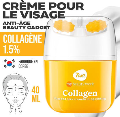 Crème Coréenne Anti-Âge Visage & Cou, Collagène, 40 Ml | Rouleau De Massage, Effet Liftant, Fermeté Et Élasticité, Action Lissante Et Repulpante, Double Menton