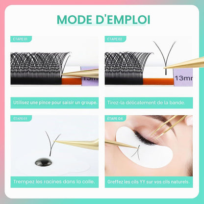 YY Cils 0.05 C 8-15Mm Mat Noir Volume Russe Éventails Préfaits | Double Pointes & Effet 4D Légers Doux Base Fine Moelleux Pour Une Application Rapide Et Un Fini Volume Uniforme Naturel