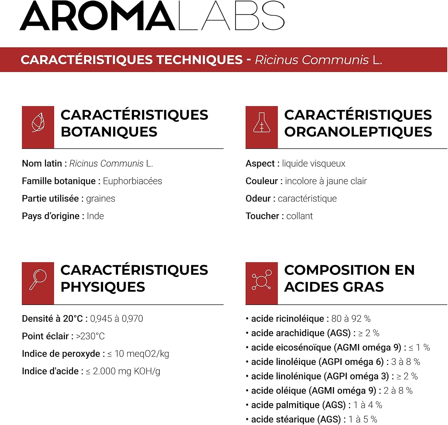 Ricin BIO (Ricinus Communis) - 100 Ml - Huile Végétale Vierge Et Certifiée Cosmos -  - Made in France