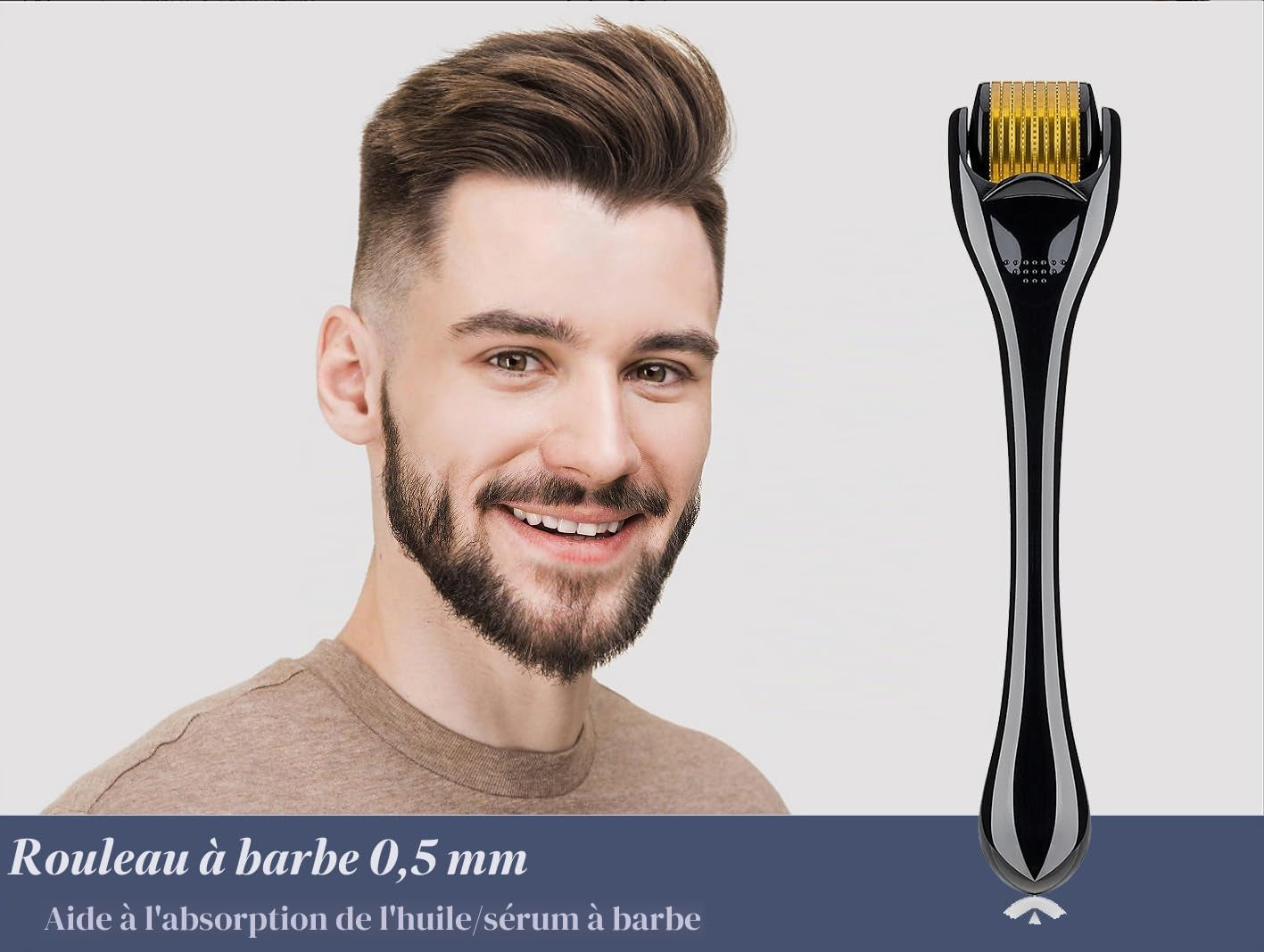 Kit De Croissance De Barbe  Avec Rouleau Dermique De 0,5 Mm Et Sérum De Croissance De Barbe De 30 Ml, Stimule La Croissance De La Barbe Chez Les Hommes