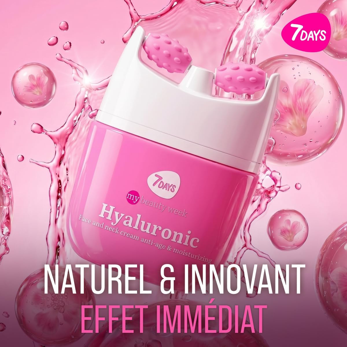 Crème Coréenne Anti-Âge Visage & Cou, L'Acide Hyaluronique, 40 Ml | Avec Vitamine C, Rouleau De Massage, Gel Hydratant, Effet Liftant, Peau Repulpée, Double Menton