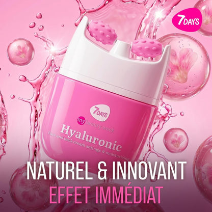 Crème Coréenne Anti-Âge Visage & Cou, L'Acide Hyaluronique, 40 Ml | Avec Vitamine C, Rouleau De Massage, Gel Hydratant, Effet Liftant, Peau Repulpée, Double Menton