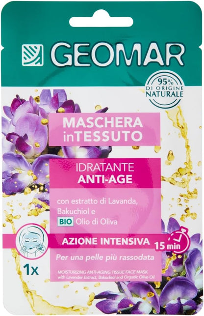 | Masque En Tissu, Hydratant Anti-Âge, 95% D’Origine Naturelle, Testé Dermatologiquement, Formule Végan, 24 X 22 Ml