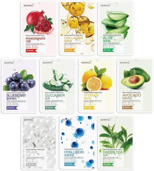 [PAQUET DE 10]  Masque En Feuille De Natural Moisture Masque Visage 10 Tpyes Soins De La Peau Coréens