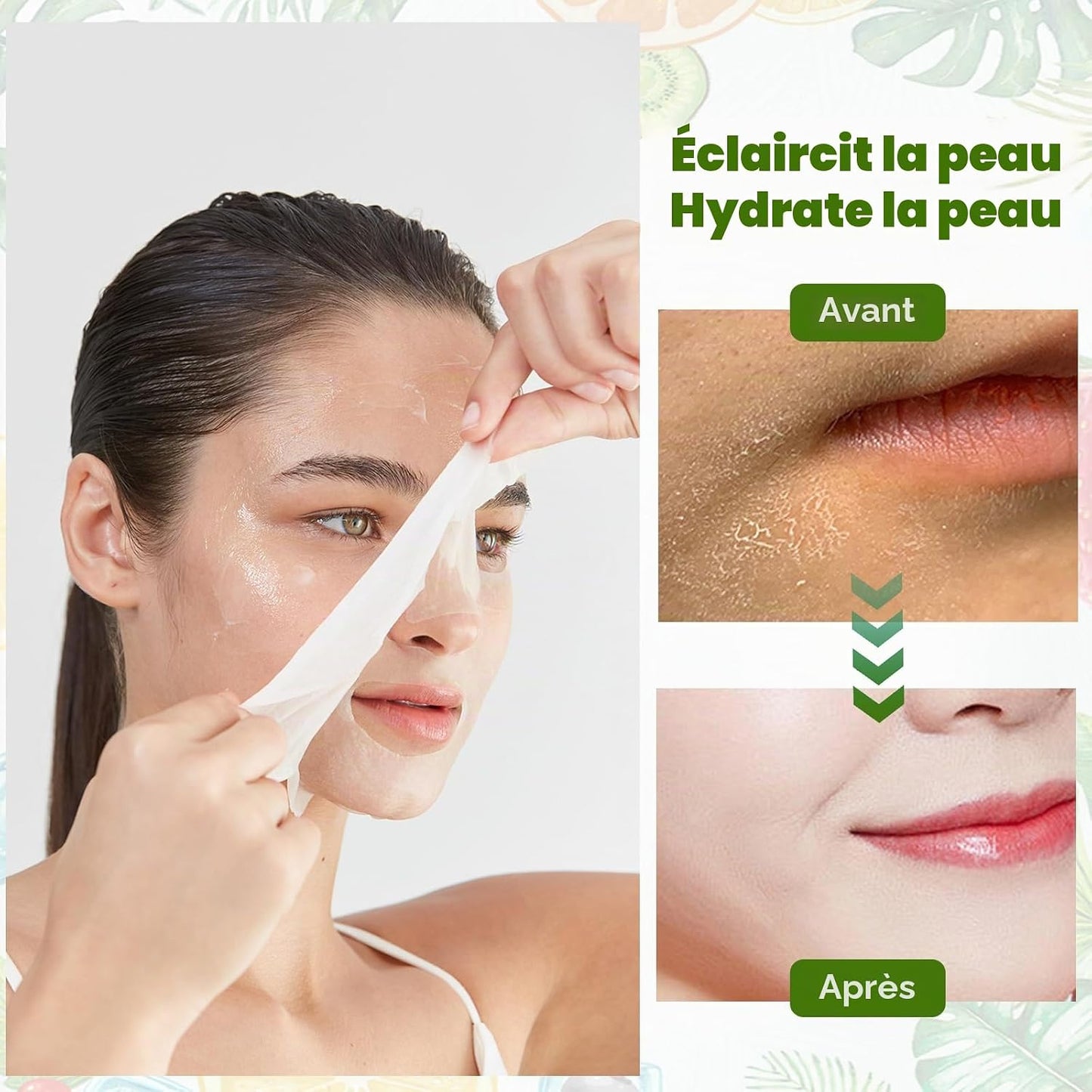 Masque Visage Au Fruit, Beauté De Masque Visage Tissu Hydratant, Coréen Masque De Réparation De La Peau, Vegan Masque De Visage Biologique, Hydratation Profonde, 7 Pieases