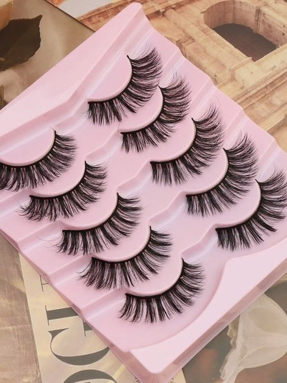 5 Pairs Cat Eye Lashes Faux Mink Eyelashes Winged End Eye Elongated Eyelashes Natural Long Manga Lashes Fake Lashes Makeup