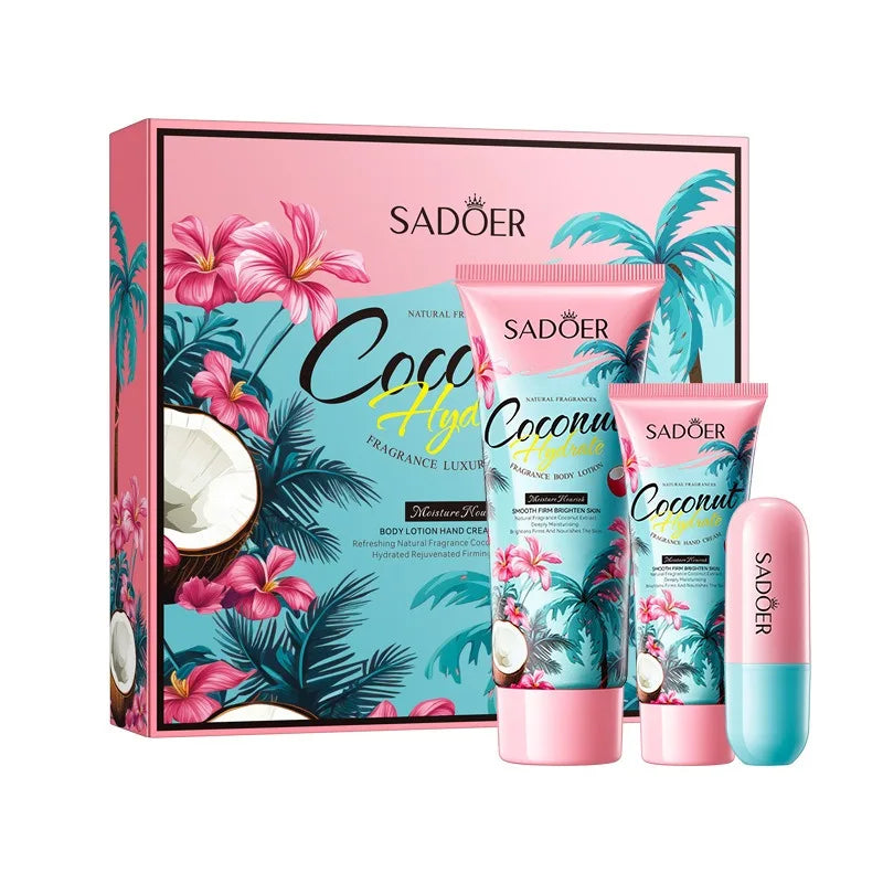 Coconut Fragrance Gift Set Hand Cream Body Lotion Lip Balm Combination Deeply Nourish Rough Skin Skincare Set