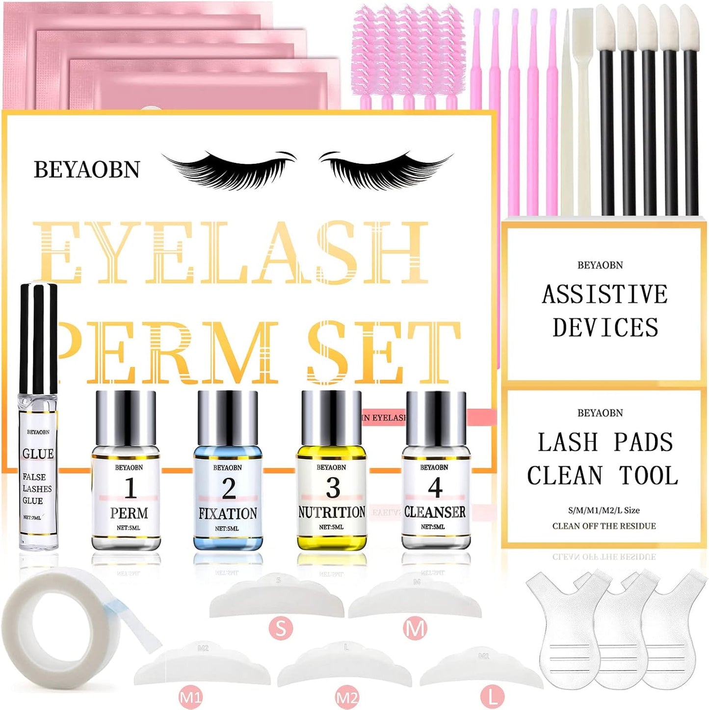 Kit De Levage De Cils Semi-Permanent, Comprend Des Coussinets En Silicone, Un Liquide De Nettoyage, Des Outils De Maquillage Naturels Pour Les Yeux Courbés, Pour Salon De Bricolage, Fêtes, 5