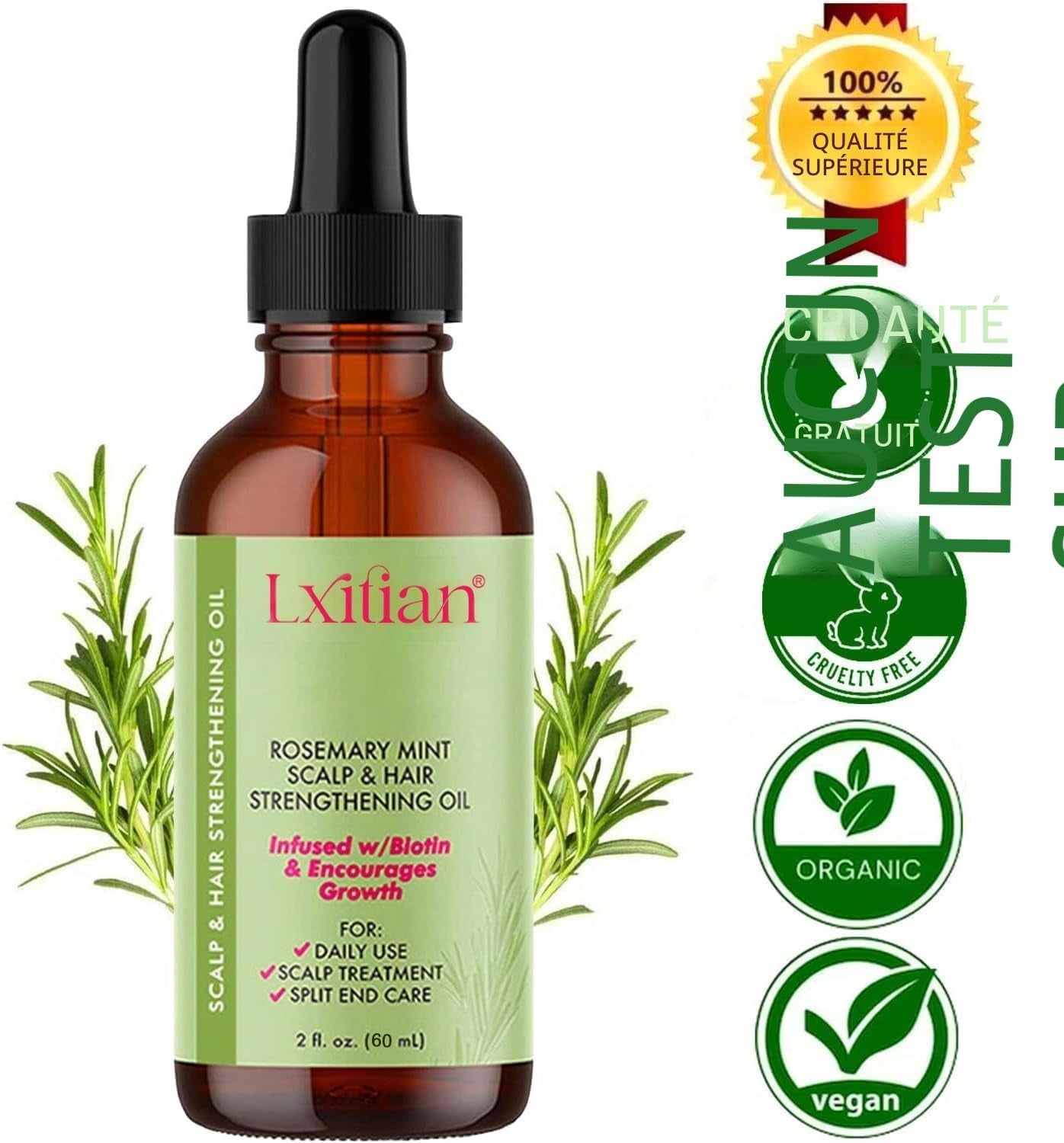 Huile De Romarin 100% Naturelle Pour Cheveux - Pure Organics Rosemary Mint Oil - Stimule La Croissance Et Prévient La Chute Des Cheveux