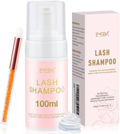 Shampoing Pour Extensions De Cils Avec Brosse - 100 Ml - Mousse Nettoyante Pour Extensions Et Cils En Grappe - Sans Paraben Et Sans Huile - Utilisation En Salon À Domicile