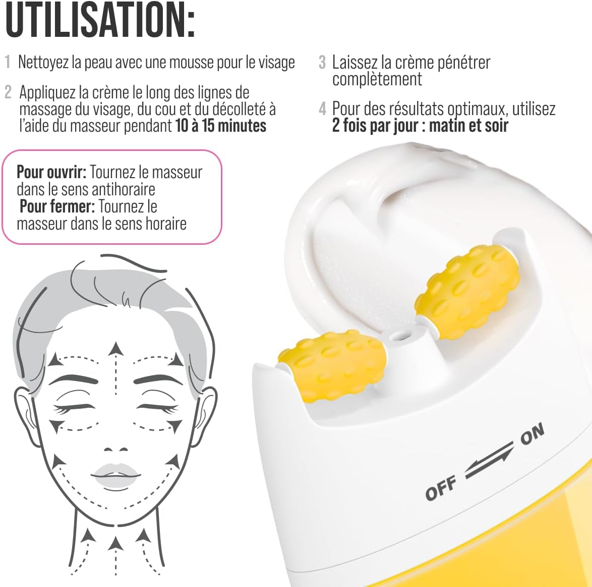 Crème Coréenne Anti-Âge Visage & Cou, Collagène, 40 Ml | Rouleau De Massage, Effet Liftant, Fermeté Et Élasticité, Action Lissante Et Repulpante, Double Menton