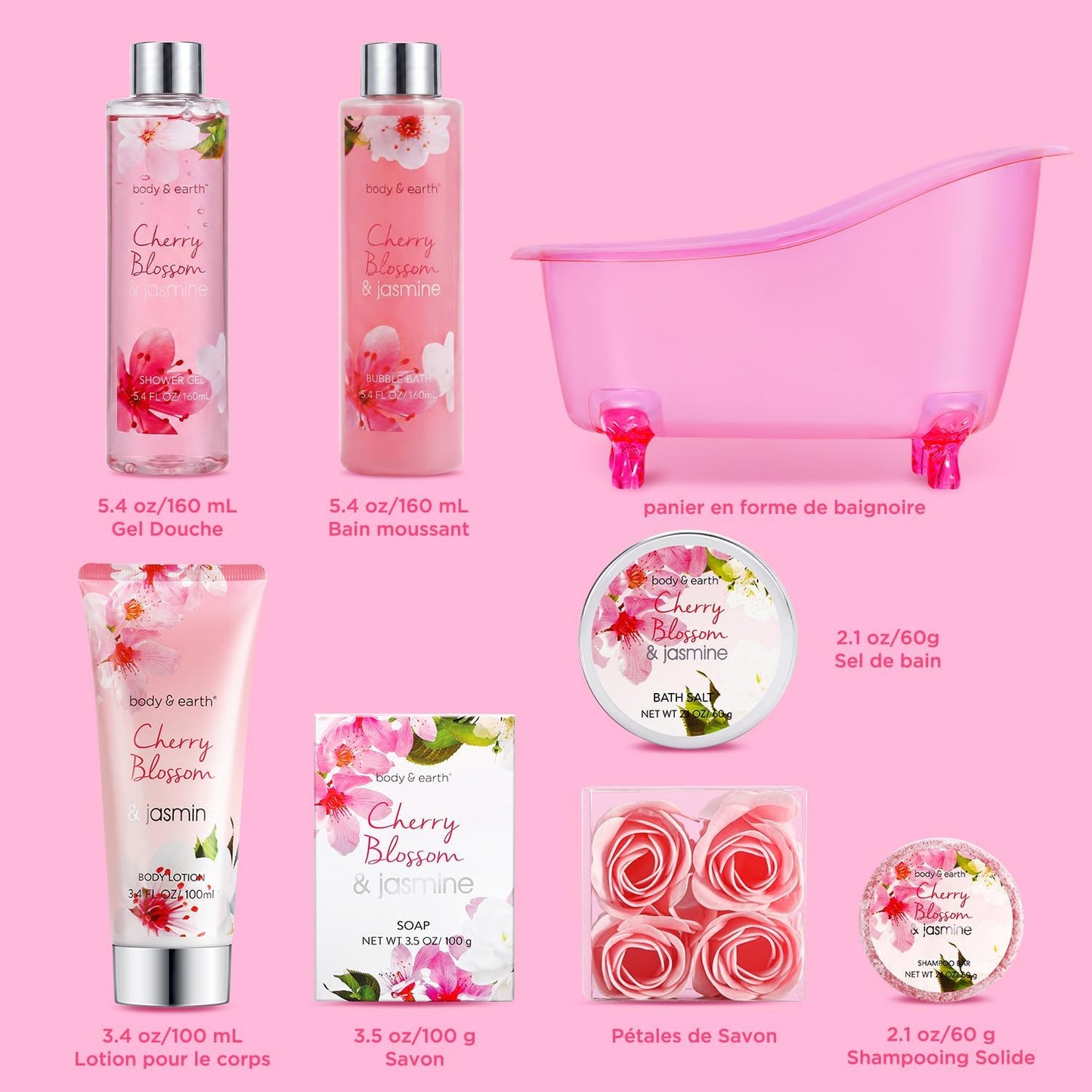 Coffret Soin - 8 Pièces Coffret Cadeau Femme | Cadeau D'Anniversaire Pour Femme Au Parfum De Cerisier En Fleur Et De Jasmin, Cadeau De Noël Pour La Famille Et Les Amis