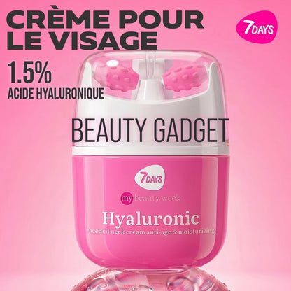 Crème Coréenne Anti-Âge Visage & Cou, L'Acide Hyaluronique, 40 Ml | Avec Vitamine C, Rouleau De Massage, Gel Hydratant, Effet Liftant, Peau Repulpée, Double Menton