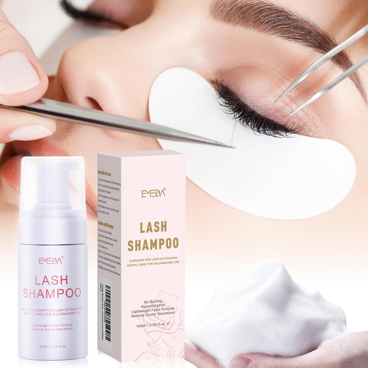 Shampoing Pour Extensions De Cils Avec Brosse - 100 Ml - Mousse Nettoyante Pour Extensions Et Cils En Grappe - Sans Paraben Et Sans Huile - Utilisation En Salon À Domicile