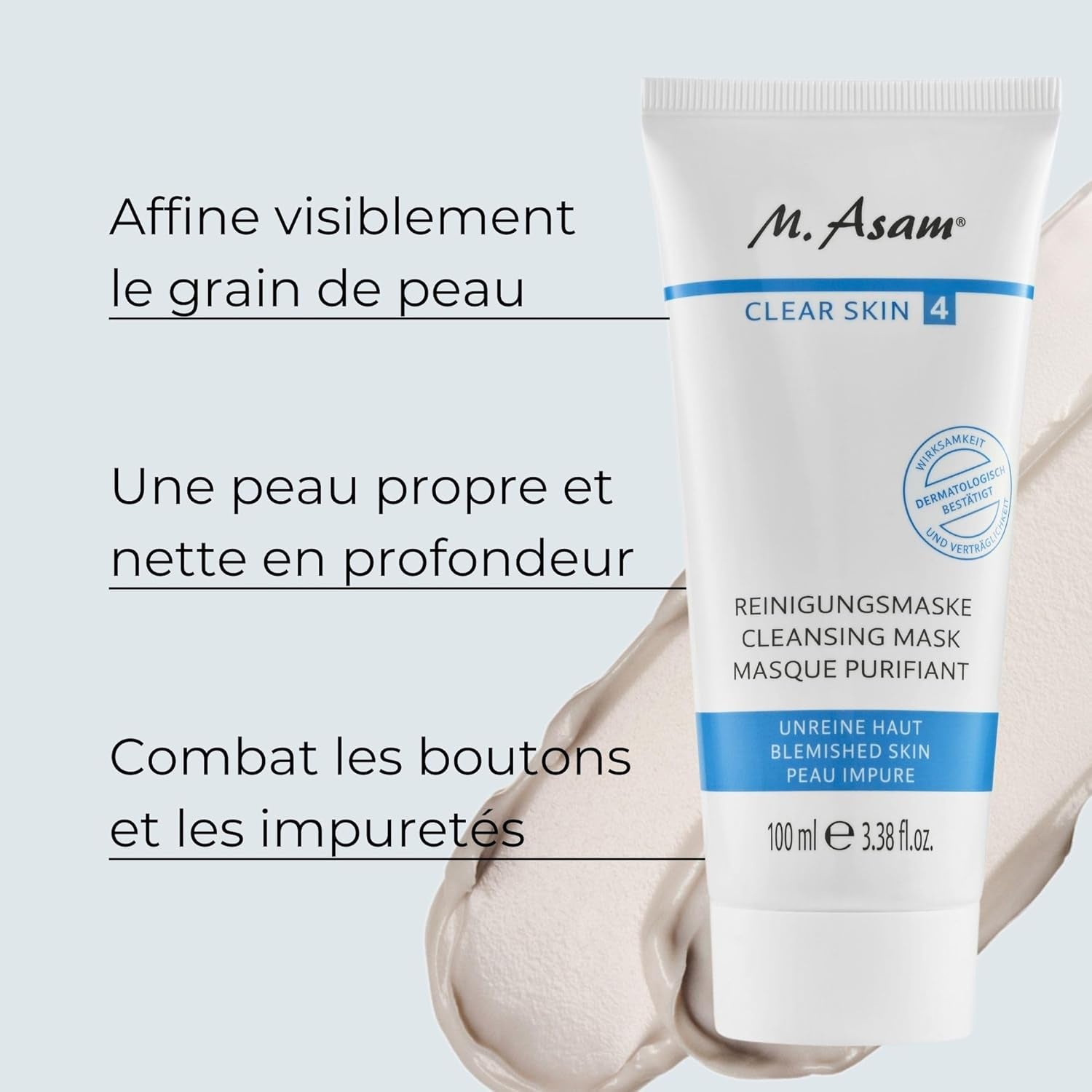CLEAR SKIN Cleansing Mask (100 Ml) - Masque Visage À L'Argile Apaisant, Combat Les Boutons, Les Impuretés Et Réduit Les Pores, Soin Visage À L'Argile Contre L'Acne, Végétalien