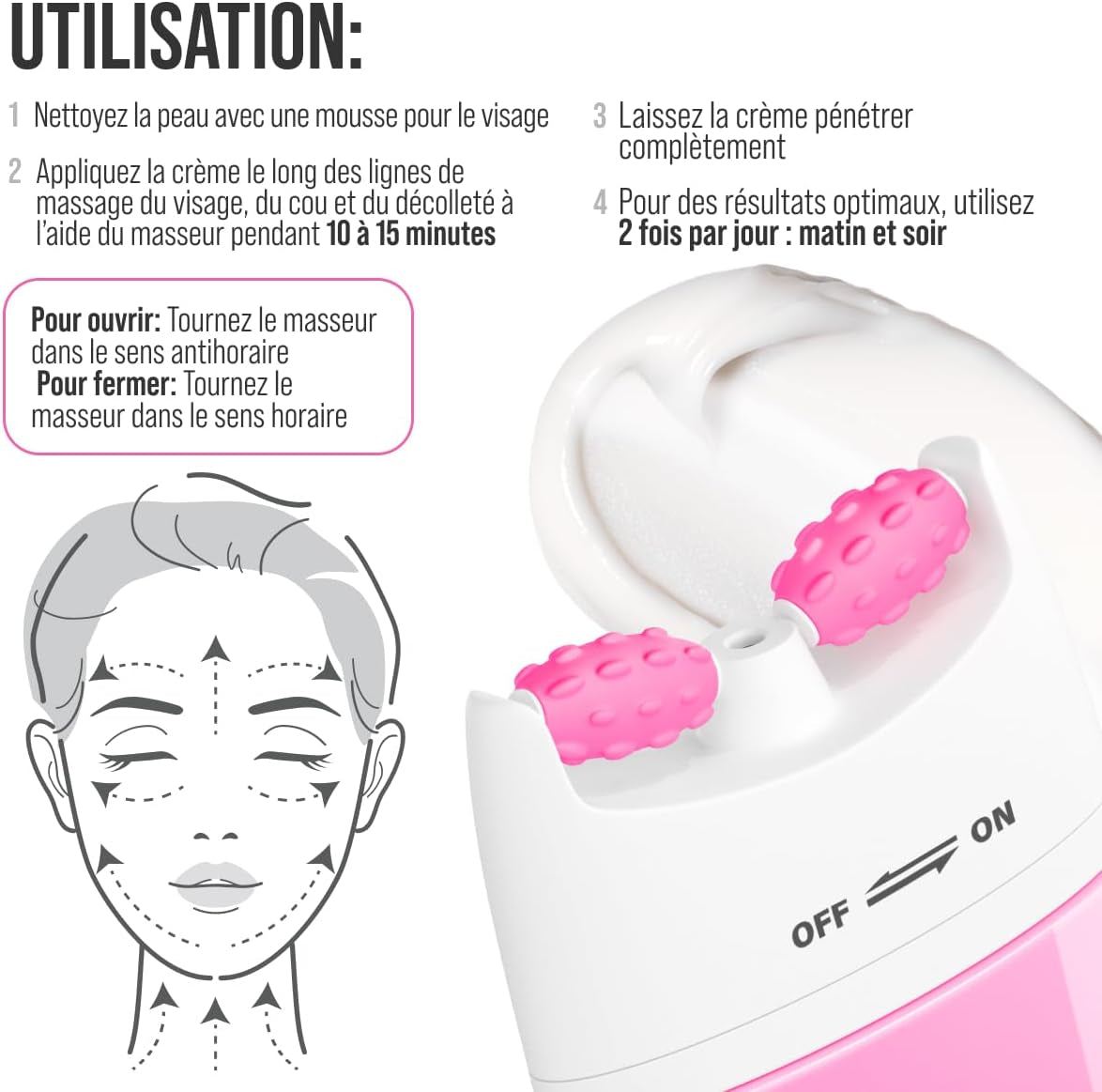 Crème Coréenne Anti-Âge Visage & Cou, L'Acide Hyaluronique, 40 Ml | Avec Vitamine C, Rouleau De Massage, Gel Hydratant, Effet Liftant, Peau Repulpée, Double Menton
