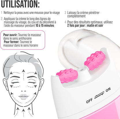 Crème Coréenne Anti-Âge Visage & Cou, L'Acide Hyaluronique, 40 Ml | Avec Vitamine C, Rouleau De Massage, Gel Hydratant, Effet Liftant, Peau Repulpée, Double Menton