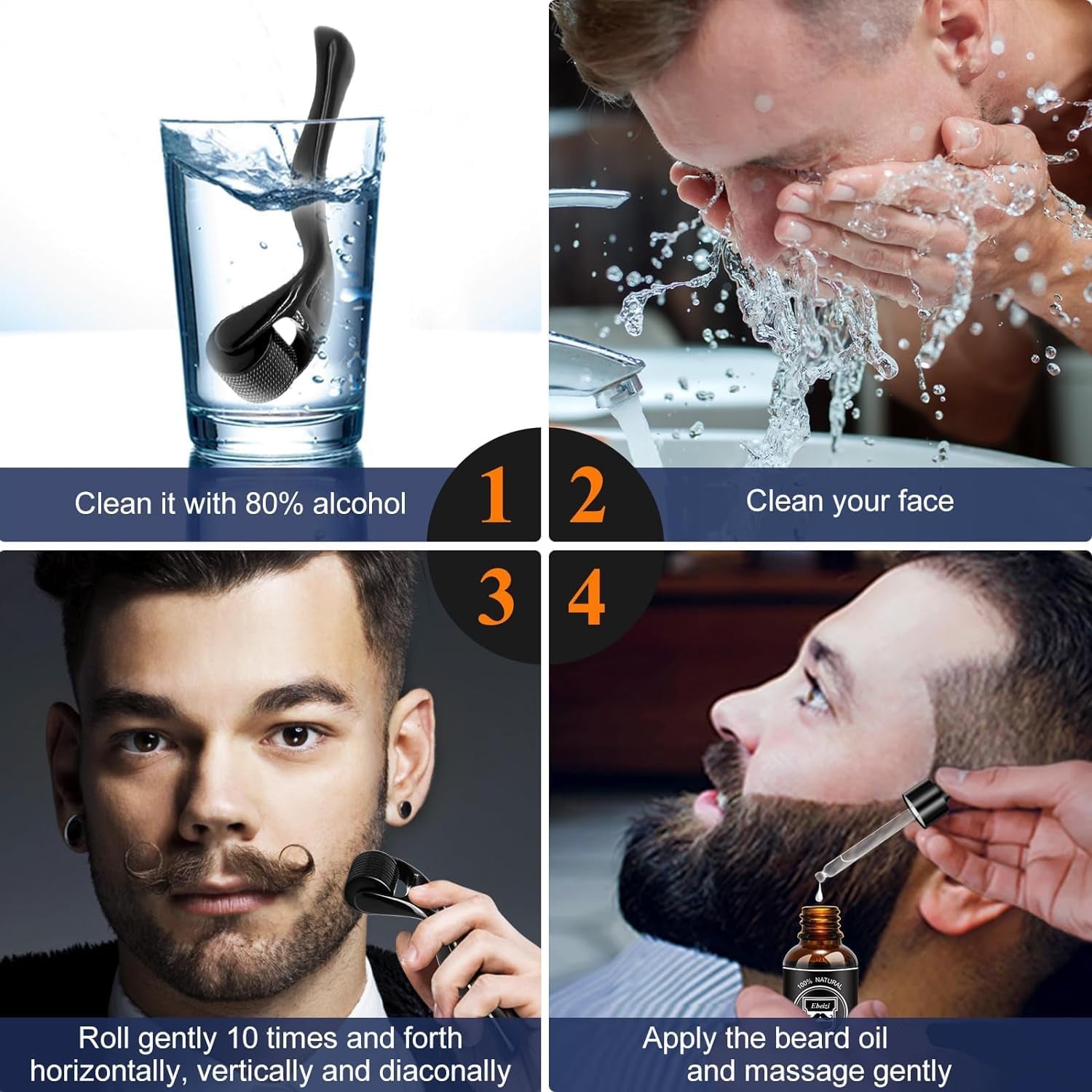 Kit De Croissance De Barbe  Avec Rouleau Dermique De 0,5 Mm Et Sérum De Croissance De Barbe De 30 Ml, Stimule La Croissance De La Barbe Chez Les Hommes