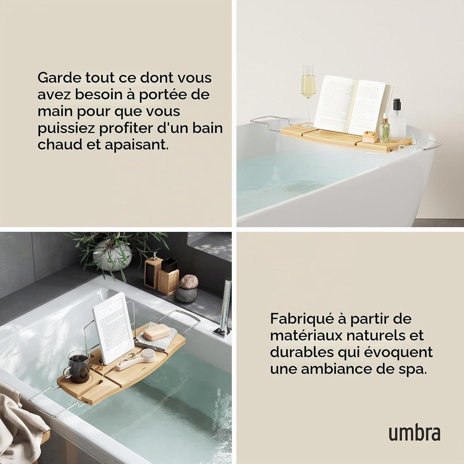 Aquala - Pont De Baignoire Extensible En Bambou, Naturel