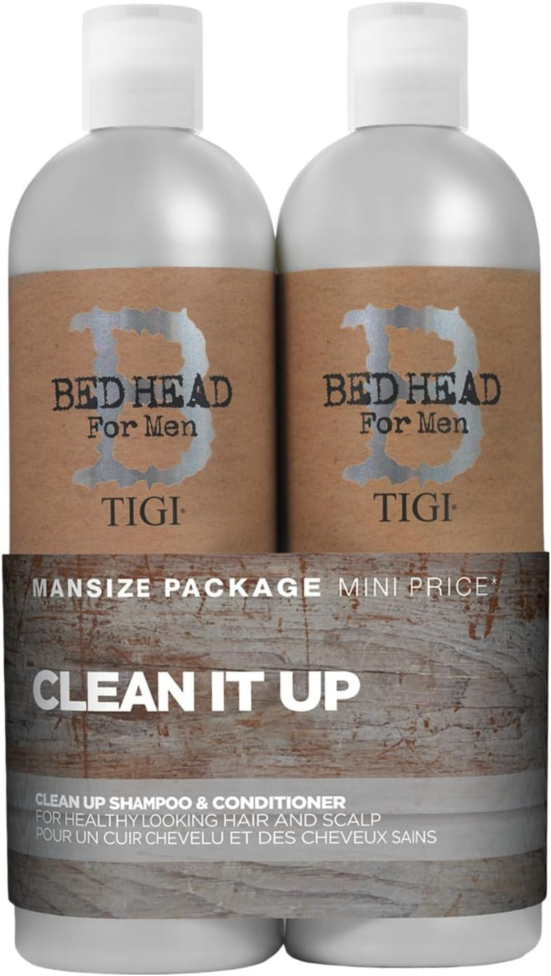 Bed Head for Men by  Clean up Shampoing & Après-Shampoing, 2X 750Ml | Soin Quotidien Qualité Salon, Traitement Hydratant Et Rafraîchissant Pour Le Cuir Chevelu À La Menthe Et Au Menthol