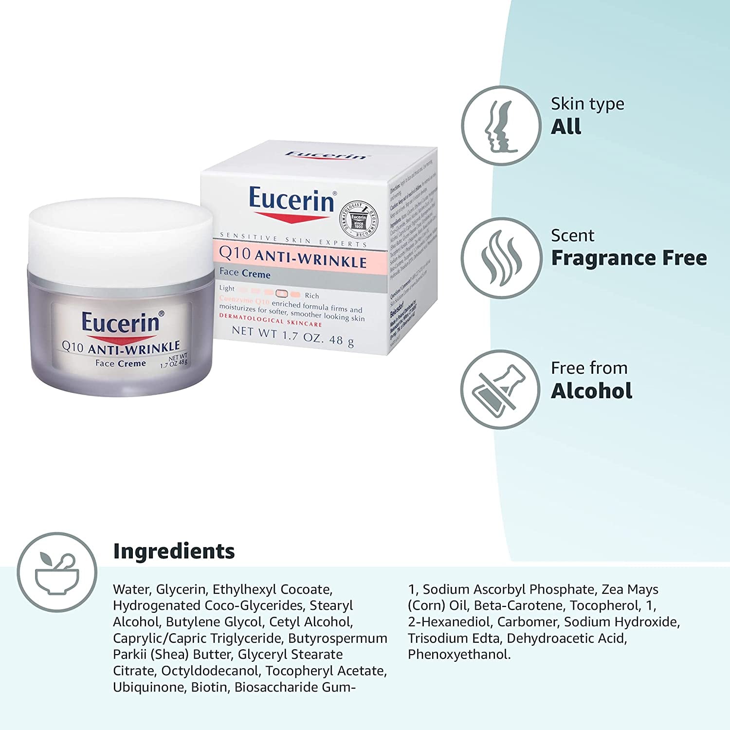 Crème Anti-Rides Pour Le Visage - Pour Peaux Sensibles - Avec Coenzyme Q10 - 48 G