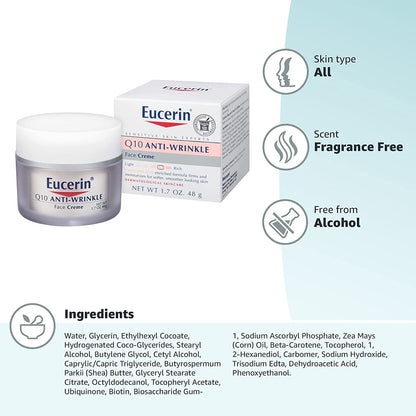 Crème Anti-Rides Pour Le Visage - Pour Peaux Sensibles - Avec Coenzyme Q10 - 48 G