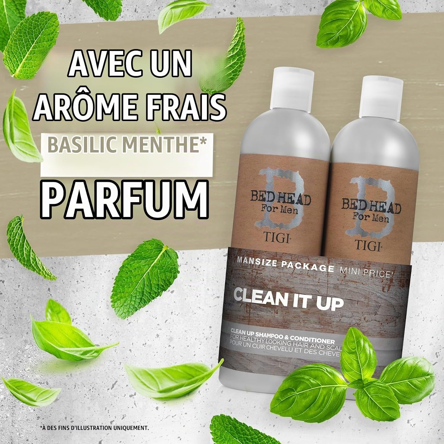Bed Head for Men by  Clean up Shampoing & Après-Shampoing, 2X 750Ml | Soin Quotidien Qualité Salon, Traitement Hydratant Et Rafraîchissant Pour Le Cuir Chevelu À La Menthe Et Au Menthol