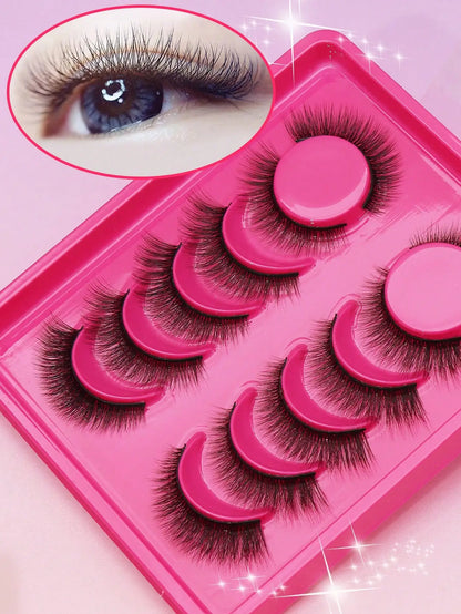 5 Pairs Cat Eye Lashes Faux Mink Eyelashes Winged End Eye Elongated Eyelashes Natural Long Manga Lashes Fake Lashes Makeup