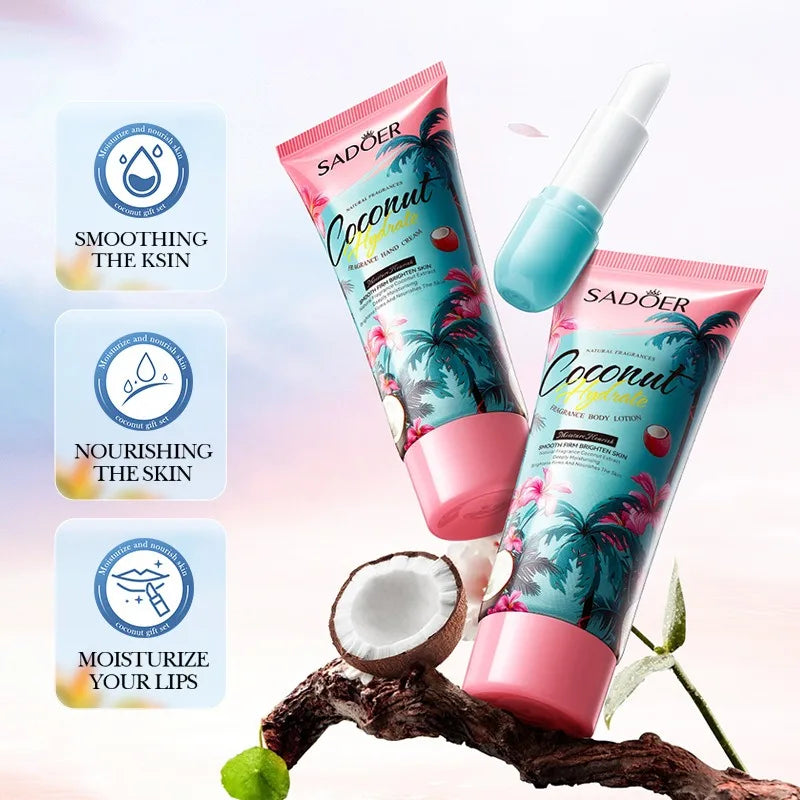 Coconut Fragrance Gift Set Hand Cream Body Lotion Lip Balm Combination Deeply Nourish Rough Skin Skincare Set
