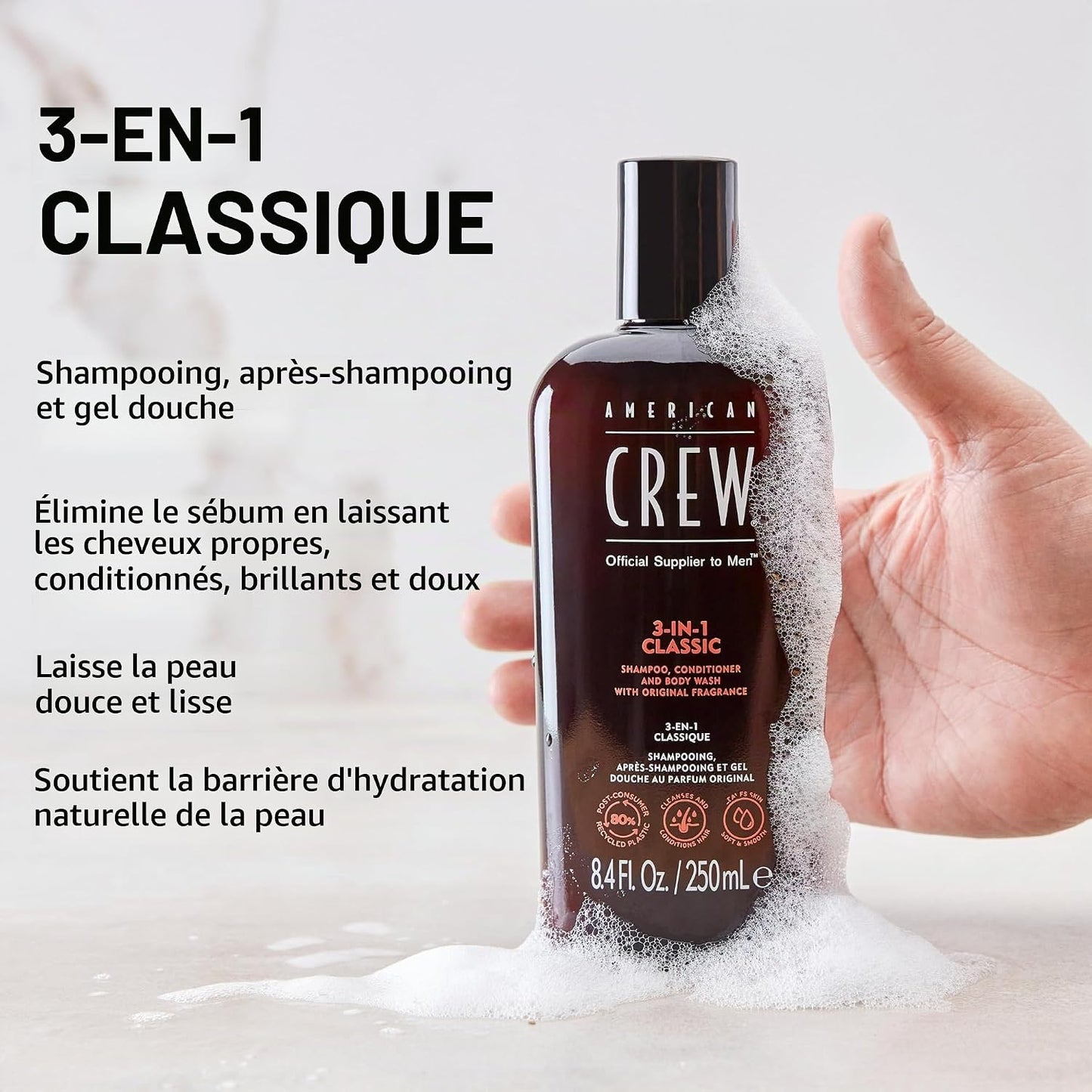 American Crew Shampoing 3 En 1 Corps Et Cheveux Original 1L | Shampooing, Après-Shampoing Et Gel Douche En Un Seul Geste, Revitalise, Hydrate Et Apaise Cheveux Et Corps.