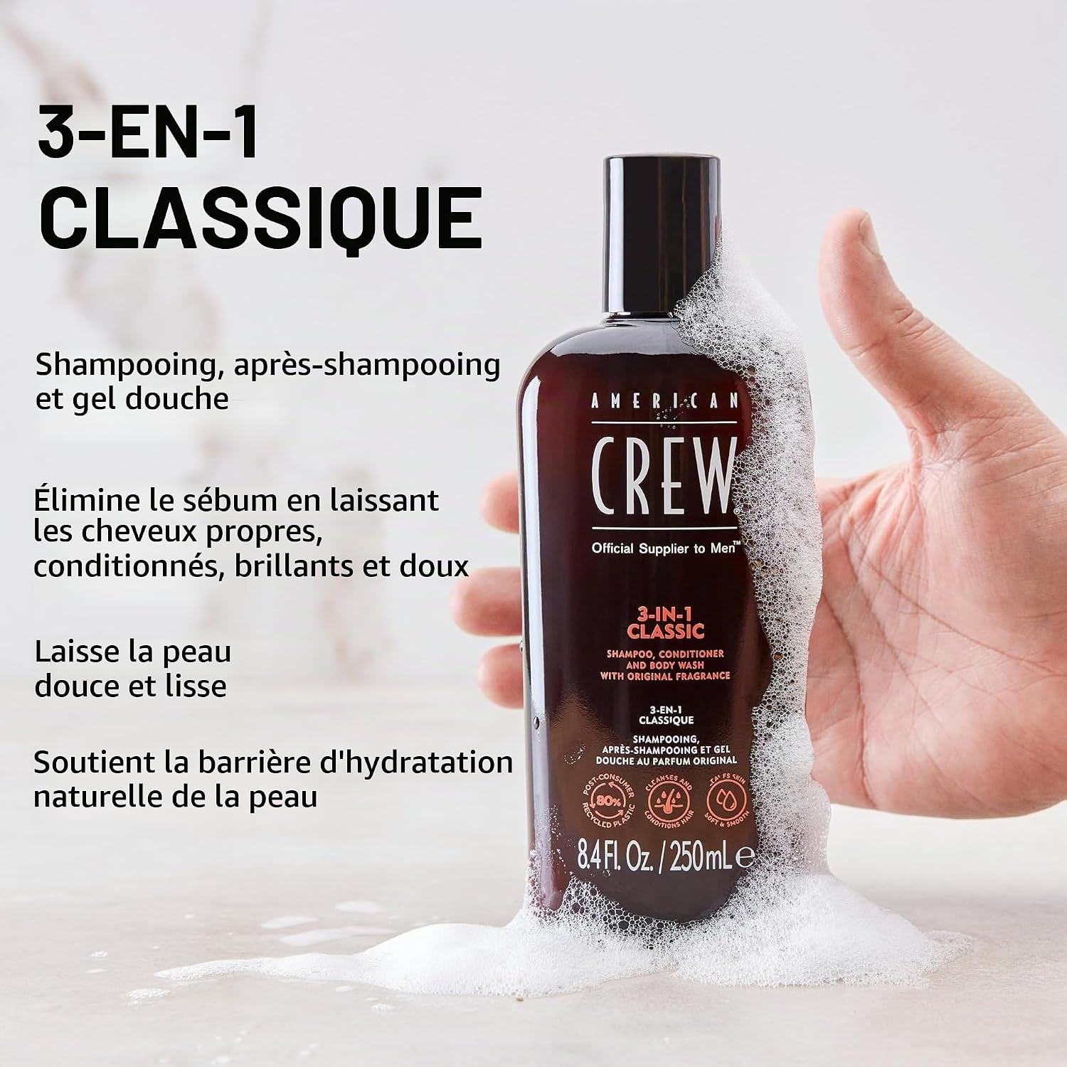American Crew Shampoing 3 En 1 Corps Et Cheveux Original 1L | Shampooing, Après-Shampoing Et Gel Douche En Un Seul Geste, Revitalise, Hydrate Et Apaise Cheveux Et Corps.